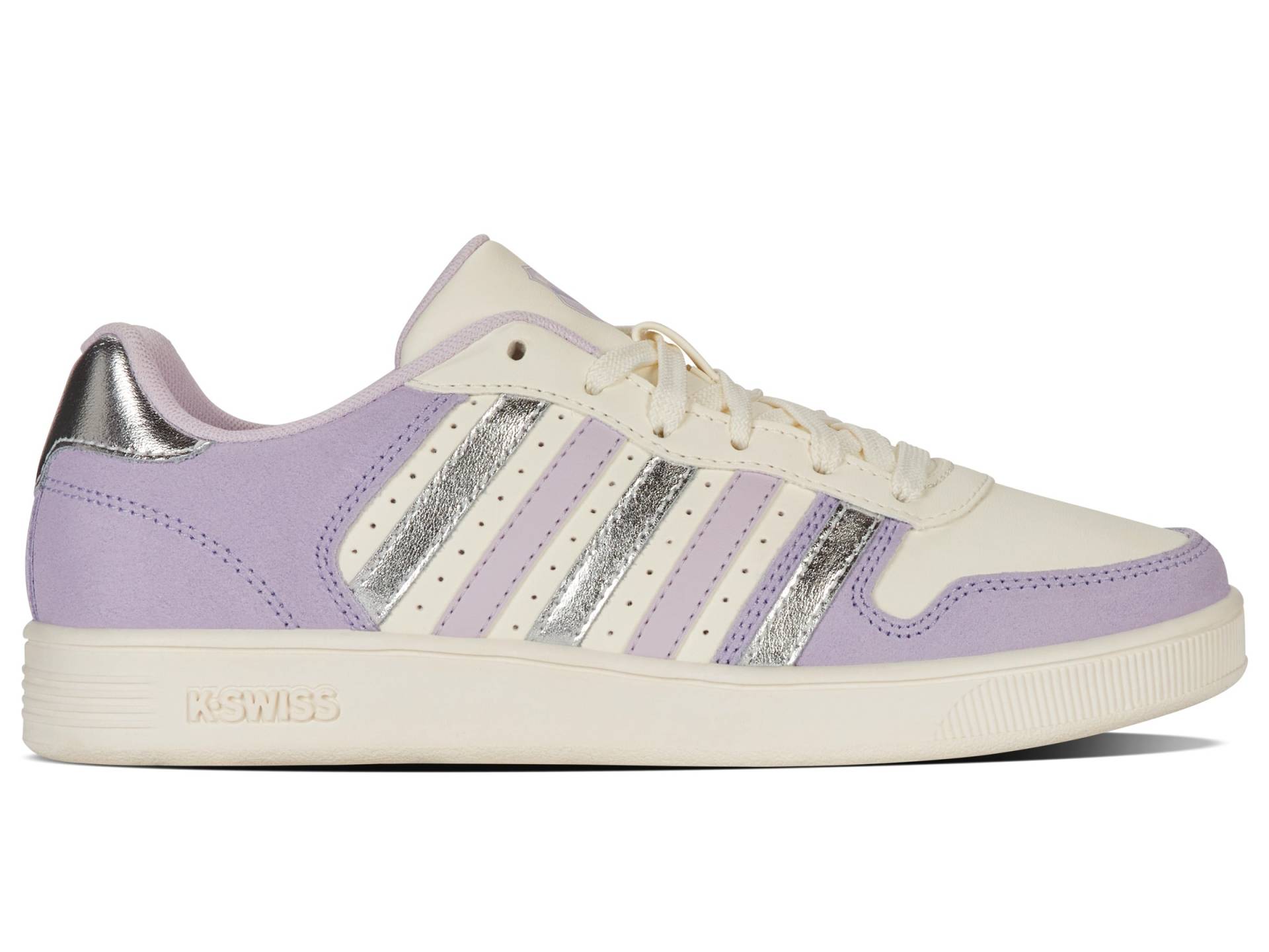 K-SWISS GRADESCHOOL COURT PALISADES SNOW WHITE/LILAC/LAVENDER/METALLIC SILVER von KSWISS-EU