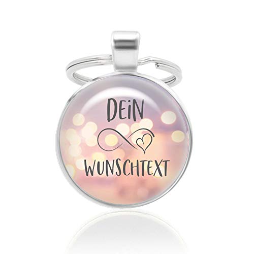 Schlüsselanhänger Infinity mit Wunschtext - Individuell Geschenkidee Anhänger versilberte Fassung Partneranhänger von KT-Schmuckdesign