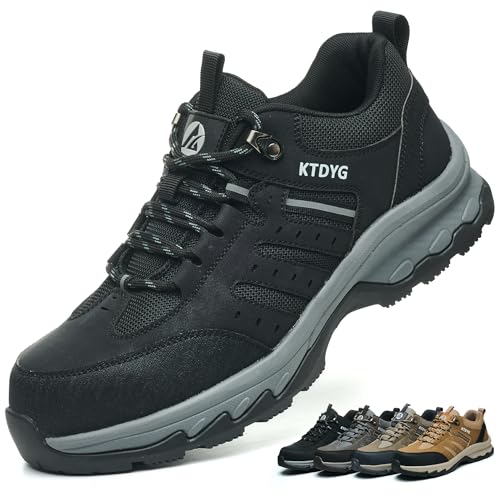 KTDYG Sicherheitsschuhe Arbeitsschuhe Herren Damen Leicht Sportlich Stahlkappenschuhe Atmungsaktiv rutschfest mit Stahlkappe, Schwarz, 40EU von KTDYG