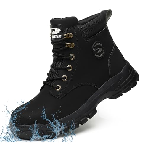 KTDYG Sicherheitsschuhe Arbeitsschuhe Herren Damen Leicht Stahlkappe Atmungsaktiv Sicherheitsstiefel rutschfest Arbeitsstiefel, Schwarz, 42EU von KTDYG