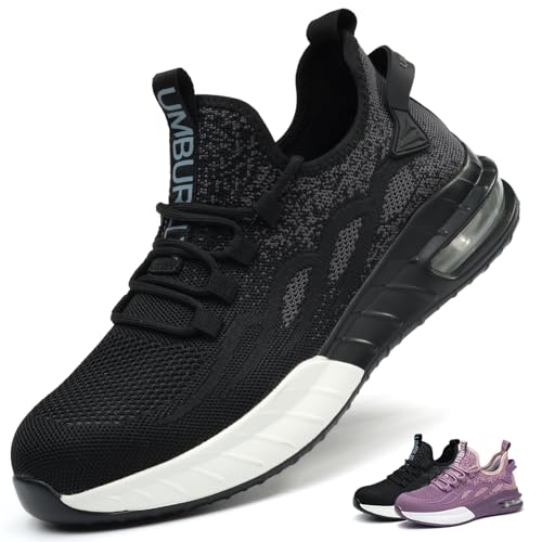 KTDYG Sicherheitsschuhe Damen Leicht Sportlich Arbeitsschuhe Herren Atmungsaktiv Stahlkappenschuhe rutschfest Schutzschuhe mit Stahlkappe, Schwarz, 43EU von KTDYG