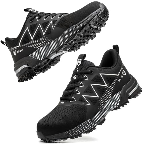 KTDYG Sicherheitsschuhe Herren Atmungsaktiv Arbeitsschuhe Damen Leicht Stahlkappe rutschfest Schutzschuhe, Schwarz, EU 45 von KTDYG