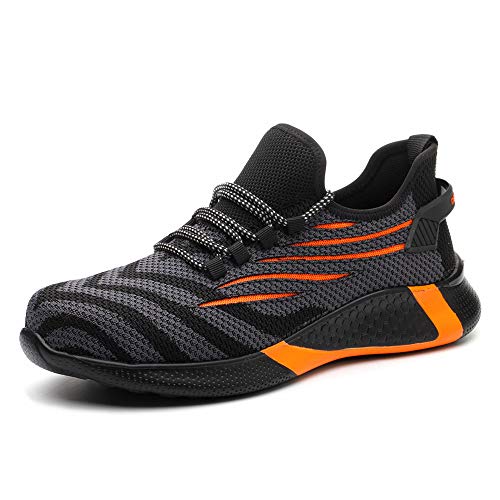 KTDYG Sicherheitsschuhe Herren Damen Arbeitsschuhe Leicht Sportlich Schutzschuhe Stahlkappe Sneaker, Orange, EU 38 von KTDYG