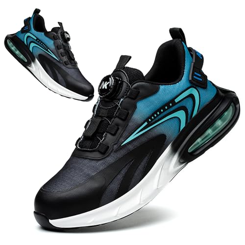 KTDYG Sicherheitsschuhe Herren Leicht Bequem Arbeitsschuhe Damen Mit Stahlkappe Sommer Stahlkappenschuhe Atmungsaktiv rutschfest Drehknopf 36-46EU, Blau, 42EU von KTDYG