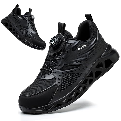 KTDYG Sicherheitsschuhe Herren Leicht Bequem Arbeitsschuhe Damen Mit Stahlkappe Sommer Stahlkappenschuhe Atmungsaktiv rutschfest Drehknopf 36-46EU, Schwarz, 40EU von KTDYG