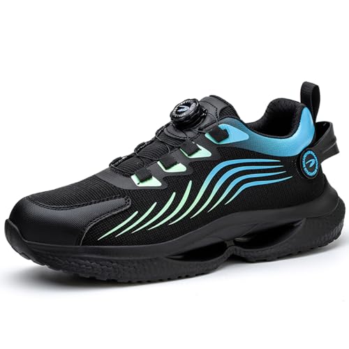 KTDYG Sicherheitsschuhe Herren Leicht Trends Arbeitsschuhe Damen Atmungsaktiv rutschfest Luftkissen Sportlich Stahlkappenschuhe Schutzschuhe mit drehknopf, Blau, 45EU von KTDYG