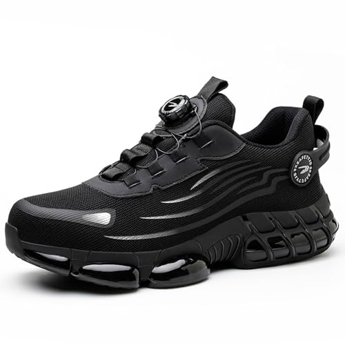 KTDYG Sicherheitsschuhe Herren Leicht Trends Arbeitsschuhe Damen Atmungsaktiv rutschfest Luftkissen Sportlich Stahlkappenschuhe Schutzschuhe mit drehknopf, Schwarz, 37EU von KTDYG