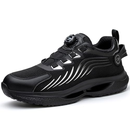 KTDYG Sicherheitsschuhe Herren Leicht Trends Arbeitsschuhe Damen Atmungsaktiv rutschfest Luftkissen Sportlich Stahlkappenschuhe Schutzschuhe mit drehknopf, Schwarz, 41EU von KTDYG