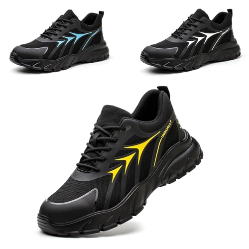 KTDYG Sicherheitsschuhe Herren Sportlich Leicht Arbeitsschuhe Damen Mit Stahlkappe Atmungsaktiv Stahlkappenschuhe rutschfeste Schutzschuhe, Gelb, 43EU von KTDYG