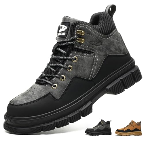 KTDYG Sicherheitsstiefel Herren Leicht Sicherheitsschuhe Damen Mit Stahlkappe Atmungsaktiv Arbeitsschuhe rutschfest Stahlkappenschuhe 37-46 EU, Schwarz, 45EU von KTDYG