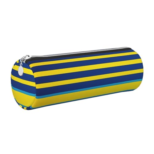 Federmäppchen aus Leder mit Reißverschluss, ästhetischer Stifthalter, gelbe und blaue Streifen, Federmäppchen für Damen und Herren, handgefertigt, multifunktional, Reise-Kosmetiktasche für Arbeit Federmäppchen aus Leder mit Reißverschluss, ästhetischer Stifthalter, gelbe und blaue Streifen, Federmäppchen für Damen und Herren, handgefertigt, multifunktional, Reise-Kosmetiktasche für Arbeit von KTHSNSKL