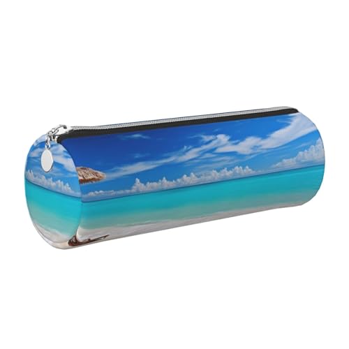 Federmäppchen aus Leder mit Reißverschluss, ästhetischer Stifthalter, weißer Strand, tropisches Meer, Federmäppchen für Damen und Herren, handgefertigt, multifunktional, Reise-Kosmetiktasche für Federmäppchen aus Leder mit Reißverschluss, ästhetischer Stifthalter, weißer Strand, tropisches Meer, Federmäppchen für Damen und Herren, handgefertigt, multifunktional, Reise-Kosmetiktasche für von KTHSNSKL