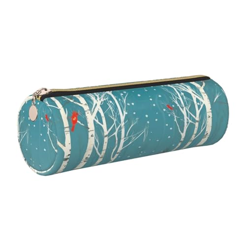Federmäppchen aus Leder mit Reißverschluss – Ästhetischer Stifthalter Frohe Weihnachten Birke Baum Federmäppchen für Damen & Herren – Handgefertigtes Federmäppchen Multifunktionales Reise-Kosmetiketui von KTHSNSKL