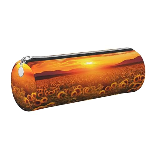 KTHSNSKL Federmäppchen aus Leder mit Reißverschluss, ästhetischer Stifthalter, Sonnenblumenfeld, Sonnenuntergang, Federmäppchen für Damen und Herren, handgefertigt, multifunktional, Reise-Make-up-Box KTHSNSKL Federmäppchen aus Leder mit Reißverschluss, ästhetischer Stifthalter, Sonnenblumenfeld, Sonnenuntergang, Federmäppchen für Damen und Herren, handgefertigt, multifunktional, Reise-Make-up-Box von KTHSNSKL