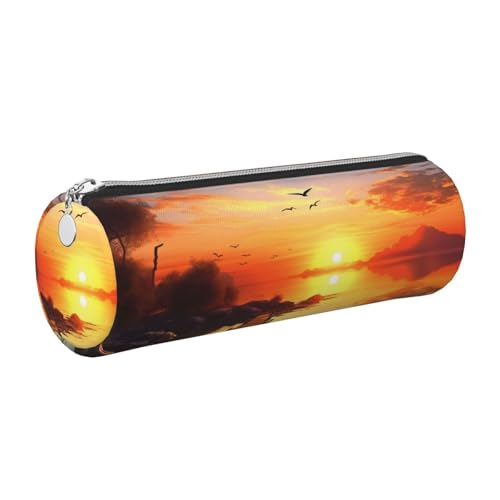KTHSNSKL Federmäppchen aus Leder mit Reißverschluss, ästhetischer Stifthalter, Sonnenuntergangslandschaft, Federmäppchen für Damen und Herren, handgefertigt, multifunktional, Reise-Kosmetiktasche für KTHSNSKL Federmäppchen aus Leder mit Reißverschluss, ästhetischer Stifthalter, Sonnenuntergangslandschaft, Federmäppchen für Damen und Herren, handgefertigt, multifunktional, Reise-Kosmetiktasche für von KTHSNSKL