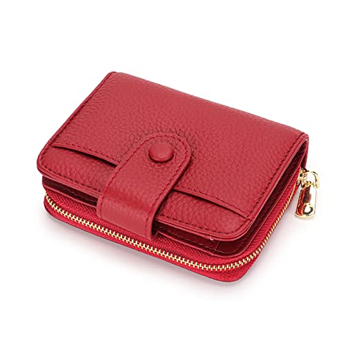 Damen-Geldbörse Aus Echtem Leder Mit Rundum-Reißverschluss, Kleines Kreditkartenetui Mit Großer Kapazität Und 17 Kartenfächern, Organizer for Damen Mit Mehreren Fächern (blau)(Red) von KTLCNDF