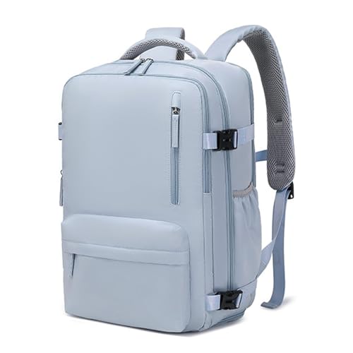 KTLCNDF Erweiterbarer, Wasserdichter Reiserucksack For Damen Und Herren | Armeegrün | Schuhfach, USB-Anschluss Und Diebstahlschutz(Light Blue) von KTLCNDF
