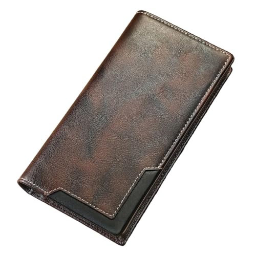 KTLCNDF Herren-Geldbörse Aus Rindsleder Im Vintage-Stil, Zweifach Faltbar – RFID-blockierender Leder-Organizer Mit Mehreren Kartenfächern(Coffee) von KTLCNDF