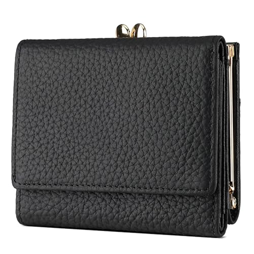 KTLCNDF Mini-Geldbörse Aus Echtem Leder for Damen, Dreifach Gefaltet, RFID-blockierender Kreditkartenhalter Mit 8 Kartenfächern, Schmaler Organizer for Damen (Kaffee)(Black) von KTLCNDF