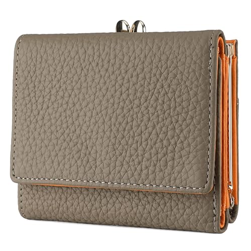 KTLCNDF Mini-Geldbörse Aus Echtem Leder for Damen, Dreifach Gefaltet, RFID-blockierender Kreditkartenhalter Mit 8 Kartenfächern, Schmaler Organizer for Damen (Kaffee)(Dark Grey) von KTLCNDF