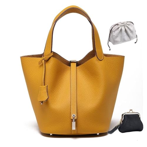 KTLCNDF Übergroße Tragetasche Aus Hochwertigem Vollnarbenleder – Schicke Perlgraue Umhängetasche, Hohes, Vielseitiges Damenaccessoire(Amber Yellow (Silver Lock),Mini 4.3" (L)*5.5" (W)*5.9" (H)) von KTLCNDF