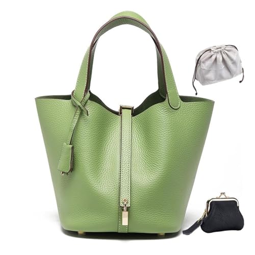 KTLCNDF Übergroße Tragetasche Aus Hochwertigem Vollnarbenleder – Schicke Perlgraue Umhängetasche, Hohes, Vielseitiges Damenaccessoire(Avocado Green (Gold Lock),Small 5.1" (L)*7.1" (W)*7.9" (H)) von KTLCNDF