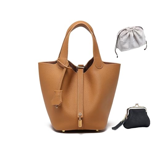 KTLCNDF Übergroße Tragetasche Aus Hochwertigem Vollnarbenleder – Schicke Perlgraue Umhängetasche, Hohes, Vielseitiges Damenaccessoire(Biscuit Color (Gold Lock),Mini 4.3" (L)*5.5" (W)*5.9" (H)) von KTLCNDF