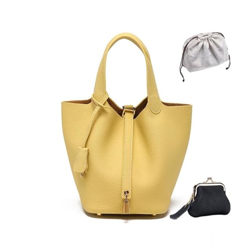 KTLCNDF Übergroße Tragetasche Aus Hochwertigem Vollnarbenleder – Schicke Perlgraue Umhängetasche, Hohes, Vielseitiges Damenaccessoire(Chicken Yellow (Gold Lock),Mini 4.3" (L)*5.5" (W)*5.9" (H)) von KTLCNDF