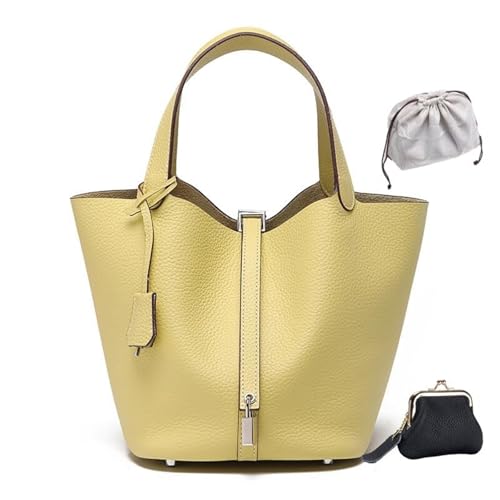 KTLCNDF Übergroße Tragetasche Aus Hochwertigem Vollnarbenleder – Schicke Perlgraue Umhängetasche, Hohes, Vielseitiges Damenaccessoire(Chicken Yellow (Silver Lock),Mini 4.3" (L)*5.5" (W)*5.9" (H)) von KTLCNDF