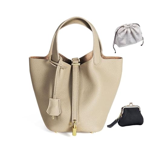 KTLCNDF Übergroße Tragetasche Aus Hochwertigem Vollnarbenleder – Schicke Perlgraue Umhängetasche, Hohes, Vielseitiges Damenaccessoire(Dove Gray (Gold Lock),Small 5.1" (L)*7.1" (W)*7.9" (H)) von KTLCNDF