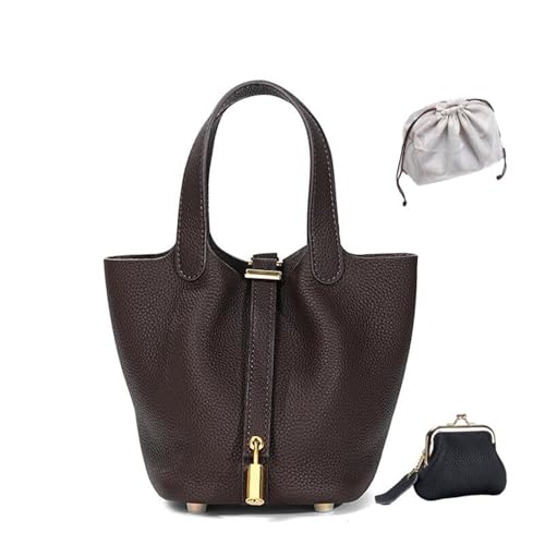KTLCNDF Übergroße Tragetasche Aus Hochwertigem Vollnarbenleder – Schicke Perlgraue Umhängetasche, Hohes, Vielseitiges Damenaccessoire(Ebony (Gold Lock),Mini 4.3" (L)*5.5" (W)*5.9" (H)) von KTLCNDF