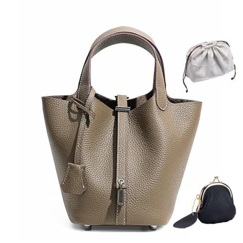 KTLCNDF Übergroße Tragetasche Aus Hochwertigem Vollnarbenleder – Schicke Perlgraue Umhängetasche, Hohes, Vielseitiges Damenaccessoire(Elephant Gray (Silver Lock),Large 7.1" (L)*8.7" (W)*8.7" (H)) von KTLCNDF