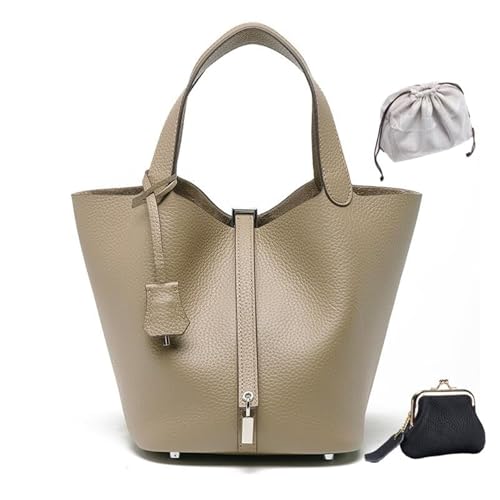 KTLCNDF Übergroße Tragetasche Aus Hochwertigem Vollnarbenleder – Schicke Perlgraue Umhängetasche, Hohes, Vielseitiges Damenaccessoire(Light Gray (Silver Lock),Mini 4.3" (L)*5.5" (W)*5.9" (H)) von KTLCNDF