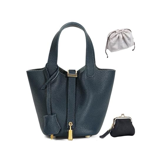 KTLCNDF Übergroße Tragetasche Aus Hochwertigem Vollnarbenleder – Schicke Perlgraue Umhängetasche, Hohes, Vielseitiges Damenaccessoire(Midnight Blue (Gold Lock),Mini 4.3" (L)*5.5" (W)*5.9" (H)) von KTLCNDF
