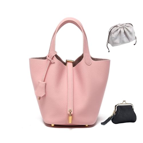 KTLCNDF Übergroße Tragetasche Aus Hochwertigem Vollnarbenleder – Schicke Perlgraue Umhängetasche, Hohes, Vielseitiges Damenaccessoire(Raspberry Pink (Gold Lock),Large 7.1" (L)*8.7" (W)*8.7" (H)) von KTLCNDF