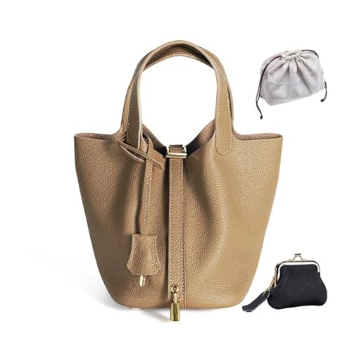 KTLCNDF Übergroße Tragetasche Aus Hochwertigem Vollnarbenleder – Schicke Perlgraue Umhängetasche, Hohes, Vielseitiges Damenaccessoire(Weimaraner (Gold Lock),Large 7.1" (L)*8.7" (W)*8.7" (H)) von KTLCNDF