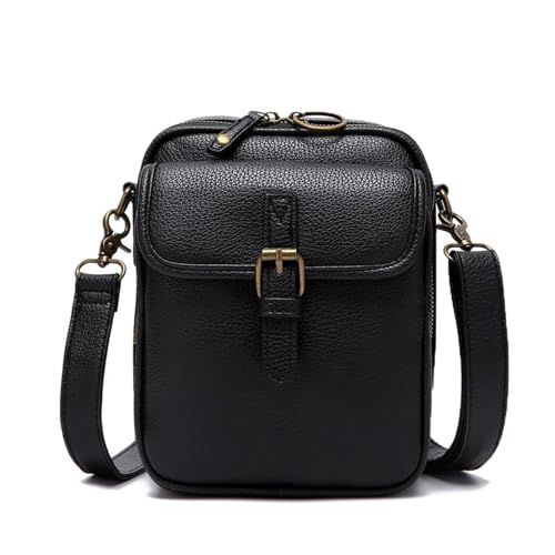 KTLCNDF Umhängetasche Aus Echtem Leder – Schultertasche Im Vintage-Design Mit Mehreren Fächern, Integriertem Kartenhalter Und Verstellbarem Riemen(Black) von KTLCNDF