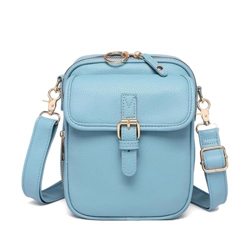 KTLCNDF Umhängetasche Aus Echtem Leder – Schultertasche Im Vintage-Design Mit Mehreren Fächern, Integriertem Kartenhalter Und Verstellbarem Riemen(Blue) von KTLCNDF