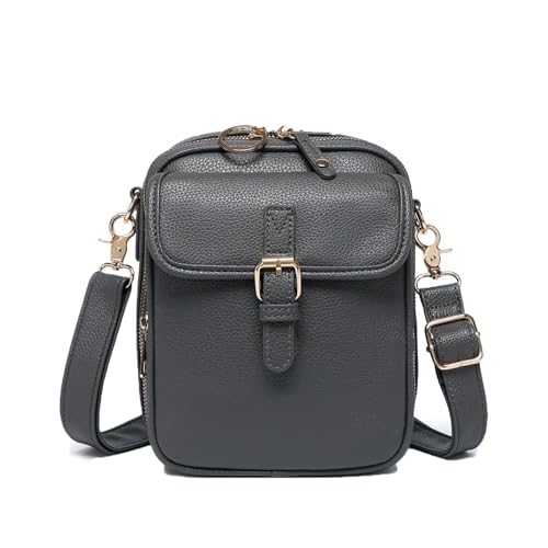 KTLCNDF Umhängetasche Aus Echtem Leder – Schultertasche Im Vintage-Design Mit Mehreren Fächern, Integriertem Kartenhalter Und Verstellbarem Riemen(Gray) von KTLCNDF