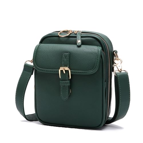 KTLCNDF Umhängetasche Aus Echtem Leder – Schultertasche Im Vintage-Design Mit Mehreren Fächern, Integriertem Kartenhalter Und Verstellbarem Riemen(Green) von KTLCNDF