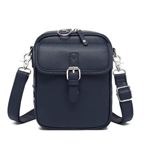 KTLCNDF Umhängetasche Aus Echtem Leder – Schultertasche Im Vintage-Design Mit Mehreren Fächern, Integriertem Kartenhalter Und Verstellbarem Riemen(Navy) von KTLCNDF