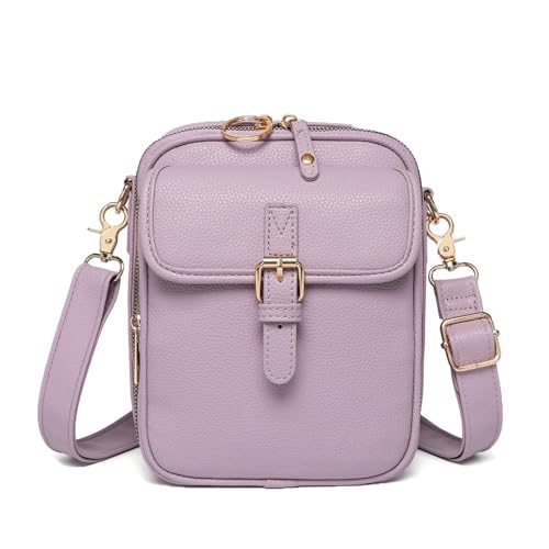 KTLCNDF Umhängetasche Aus Echtem Leder – Schultertasche Im Vintage-Design Mit Mehreren Fächern, Integriertem Kartenhalter Und Verstellbarem Riemen(Purple) von KTLCNDF