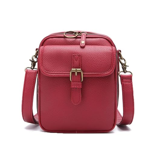 KTLCNDF Umhängetasche Aus Echtem Leder – Schultertasche Im Vintage-Design Mit Mehreren Fächern, Integriertem Kartenhalter Und Verstellbarem Riemen(Red) von KTLCNDF