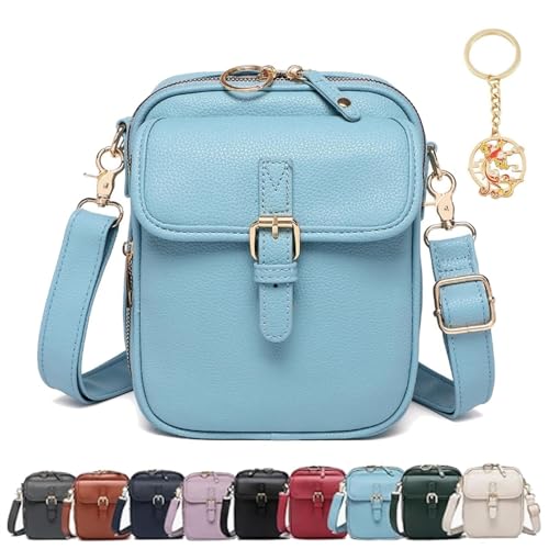 KTLCNDF Umhängetaschen Aus Echtem Leder – Kompakte Messenger Bag Im Vintage-Retro-Stil Mit Verstellbarem Riemen, Umhängetasche For Den Alltag In Schwarz(Light Blue) von KTLCNDF