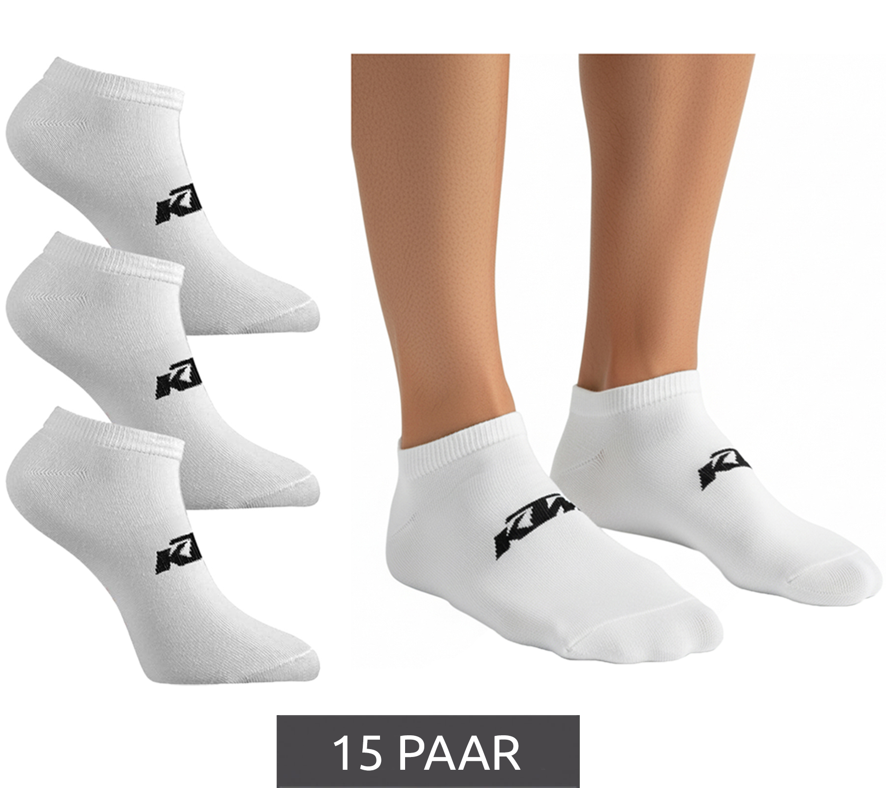 15 Paar KTM Sportsocken Sneaker-Socken mit Logo Baumwoll-Strümpfe Oeko-Tex 100 Zertifiziert KTM/1/SLCX3/BL Weiß von KTM