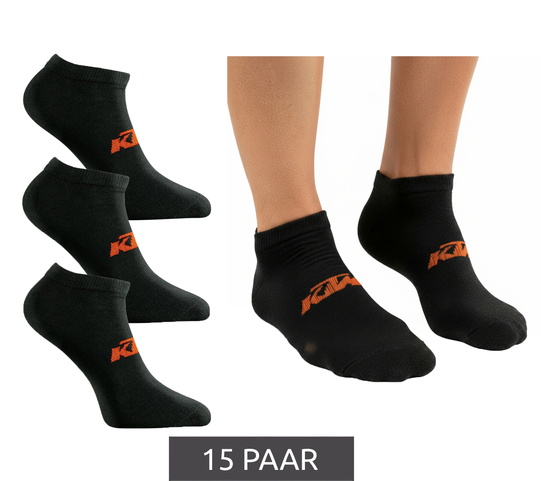 15 Paar KTM Sportsocken Sneaker-Socken mit Logo Baumwoll-Strümpfe Oeko-Tex 100 Zertifiziert KTM/1/SLCX3/NR Schwarz von KTM