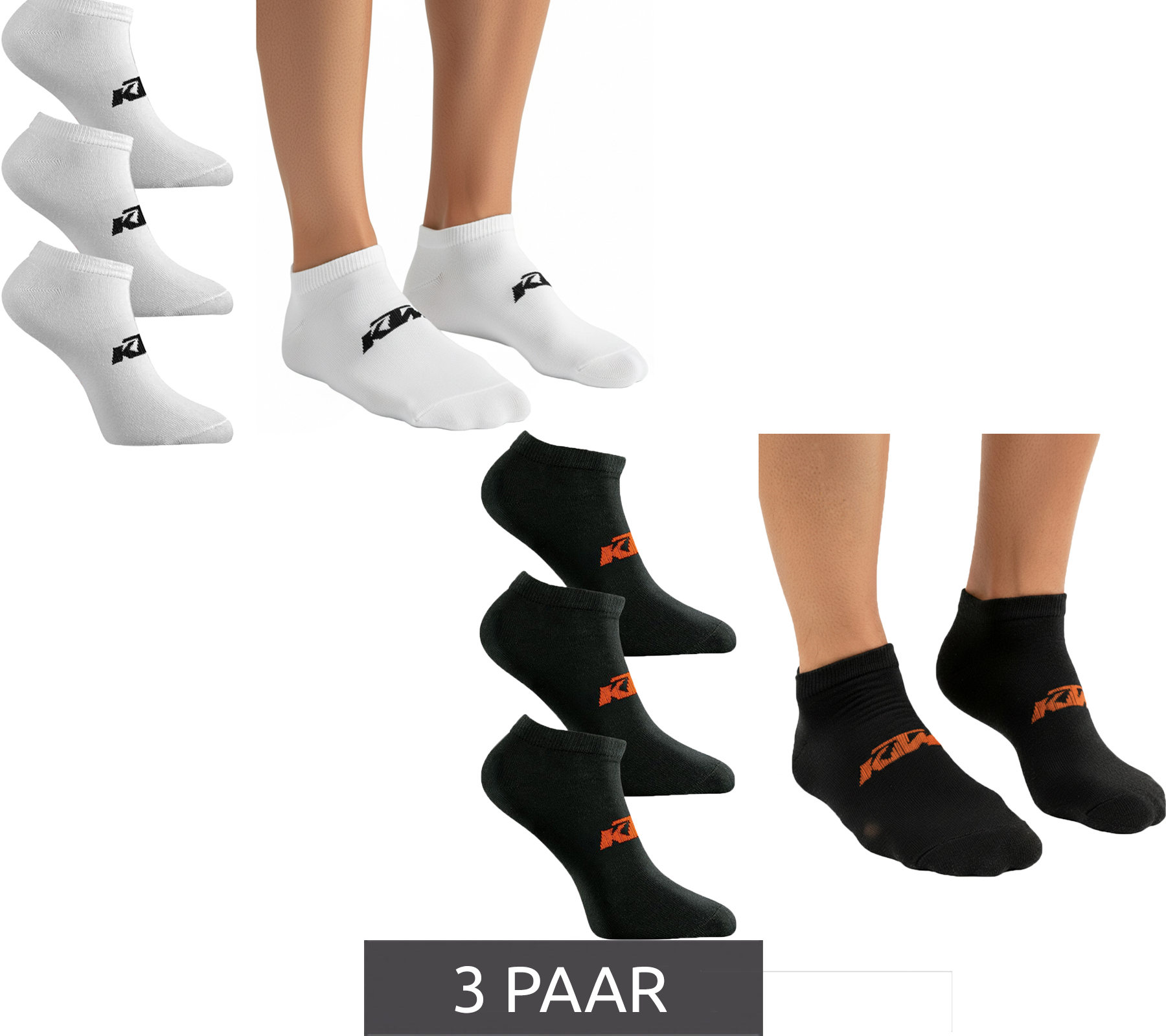 3 Paar KTM Sportsocken Sneaker-Socken mit Logo Baumwoll-Strümpfe Oeko-Tex 100 Zertifiziert KTM/1/SLCX3 Weiß oder Schwarz von KTM