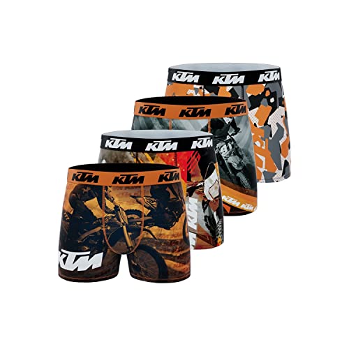 Boxershorts Junge Stretch, Unterwäsche Für Junge Leute, Kreuzen, Rutschfester Halt (4er Pack), Orange/Schwarz/Grau, 8/10 Jahre von KTM