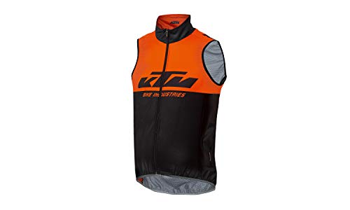 KTM Factory Team Windbreaker Sleeveless XW Mit Reflector Weste Radweste Windweste Jacke ärmellos wasserdicht atmungsaktiv für Fahrrad. Schwarz/orange von KTM