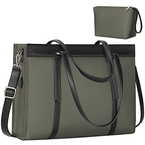 KTMOUW Shopper Damen Groß 15.6 Zoll Wasserdicht Handtasche Laptoptasche Business Schule Laptop Umhängetasche mit USB-Ladeanschluss Dunkelgrau von KTMOUW